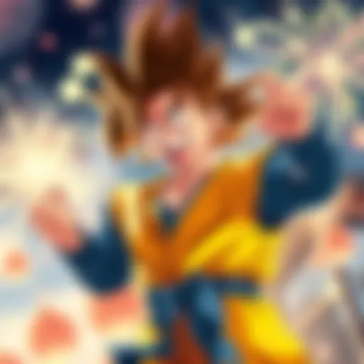 Goku celebrating New Year with friends, fireworks lighting up the sky, and laughter all around