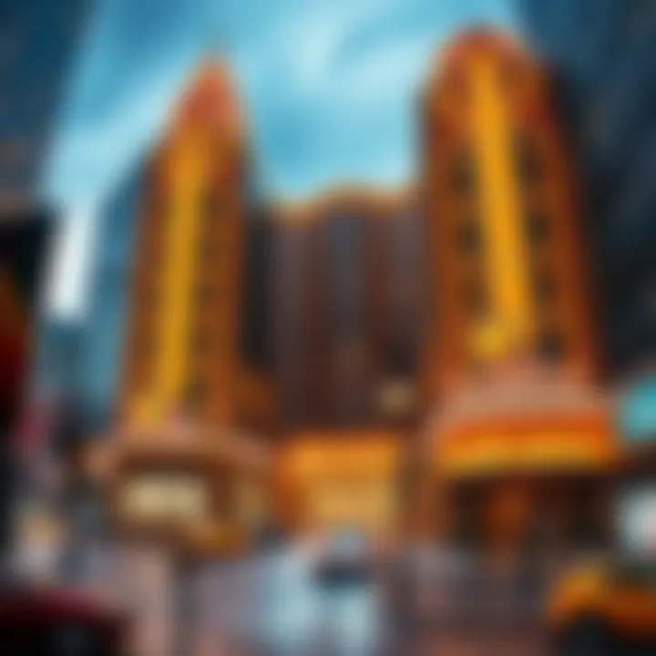 A stunning golden Art Deco building with intricate designs and vibrant colors in an urban setting, showcasing the architectural beauty of 2025.