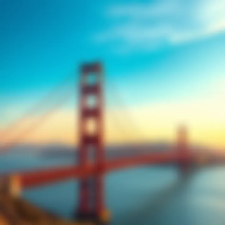 Artist's representation of the Golden Gate Bridge in San Francisco
