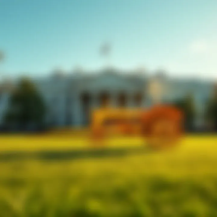 A golden tractor displayed on the South Lawn of the White House, symbolizing the launch of the OnlyFarms website to support farmers.