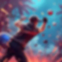 A character swings a golf club in a dynamic combat setting, blending elements of fast-paced movement and golf.