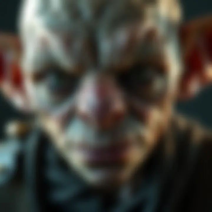 Gollum De-Aging Effect A visual representation of Gollum undergoing a de-aging process using AI technology, showing a blend of old and young features.