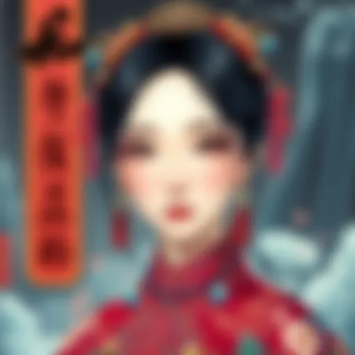 An AI-generated Gongbi art piece showing a woman with European traits, blending traditional Chinese style with modern elements.