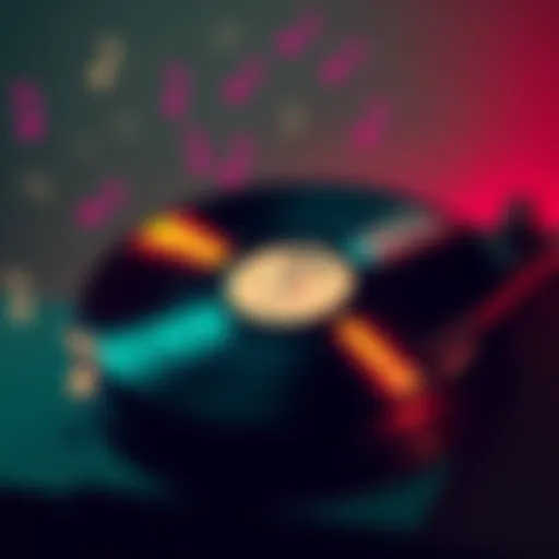 A vinyl record of the 1958 song 'Gonna Ride that Satellite' on a turntable with musical notes floating around
