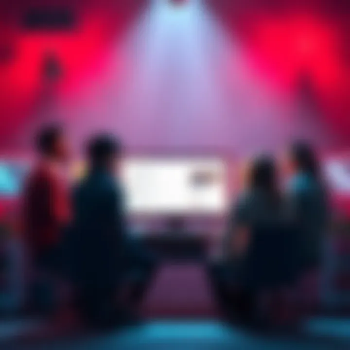 A group of people gathered around a computer, discussing goodbye posts on forums