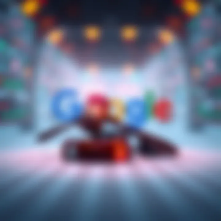 Google logo with a gavel and AI elements representing copyright laws