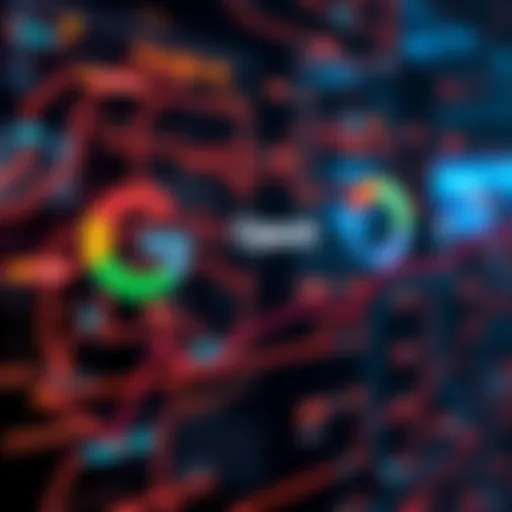 A graphical representation of Google and OpenAI logos with a timeline showing the delay of Google's AI project Meena compared to ChatGPT-3.