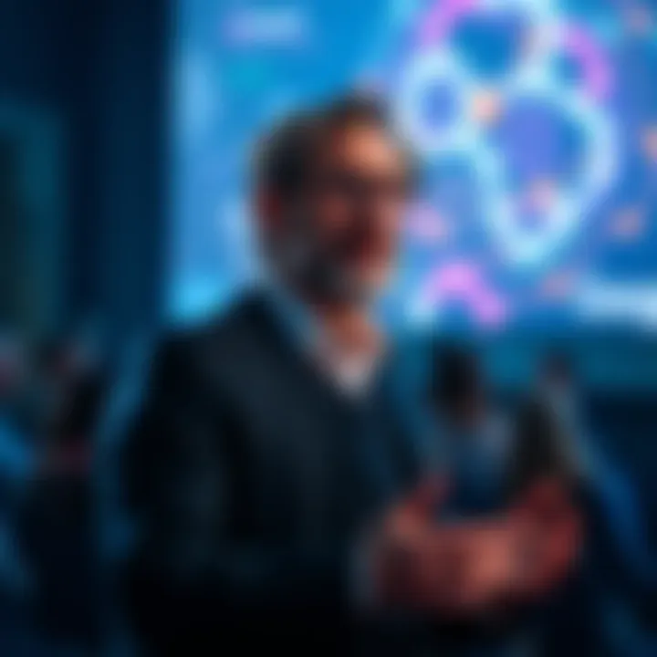 A Google AI expert speaking at a conference about the future of education in artificial intelligence.