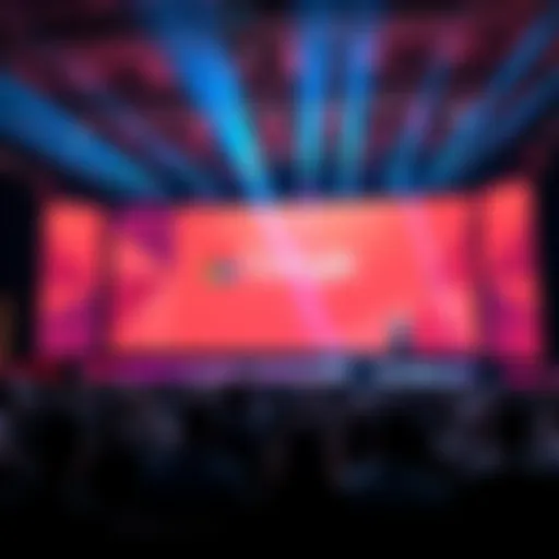 A stage with Google branding, featuring speakers discussing AI advancements and the Gemini 3.5 tool, surrounded by an engaged audience.