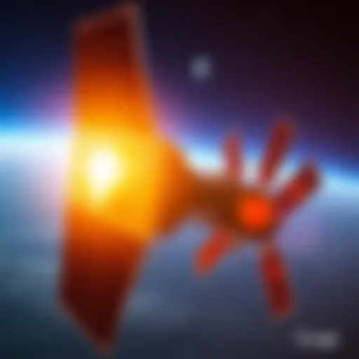 A visual representation of AI computing in space with solar panels and a satellite, symbolizing Google's Project Suncatcher