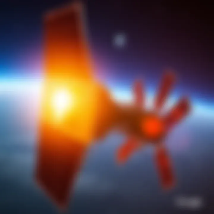 A visual representation of AI computing in space with solar panels and a satellite, symbolizing Google's Project Suncatcher