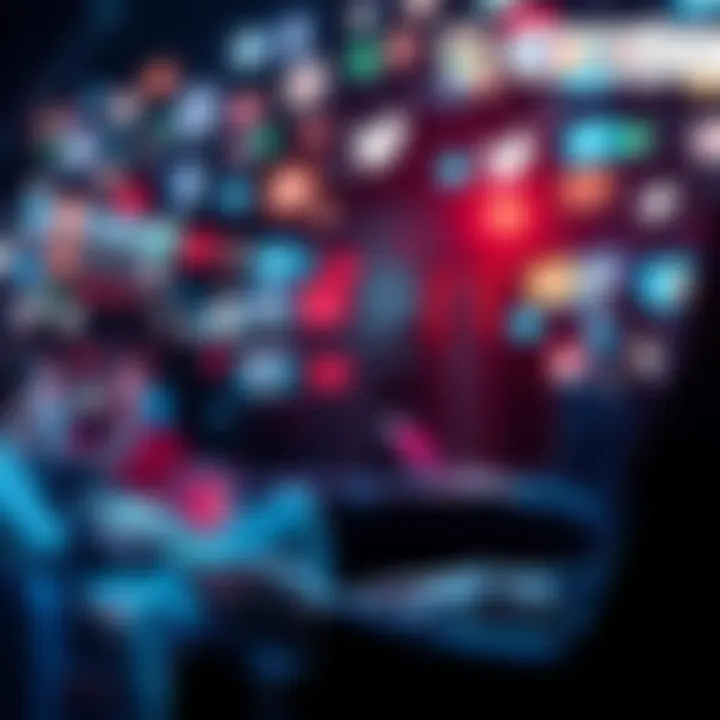 A visual representation of Google's search AI integrating social media insights, showing people using smartphones and laptops with social media icons around them.