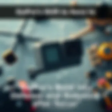 Aerial view of a GoPro camera alongside military and robotics equipment, symbolizing GoPro's new focus areas.