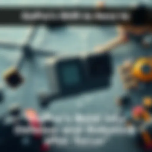 Aerial view of a GoPro camera alongside military and robotics equipment, symbolizing GoPro's new focus areas.