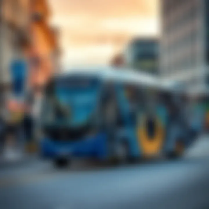 A self-driving bus on a city street in Gothenburg, with people observing its launch day challenges.