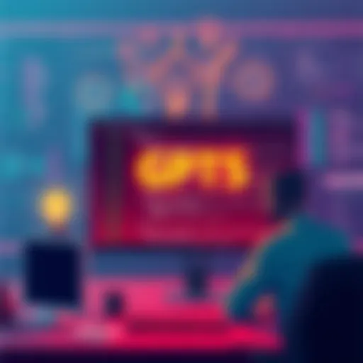 A visual showing a computer screen displaying coding prompts with users brainstorming ideas around the screen.