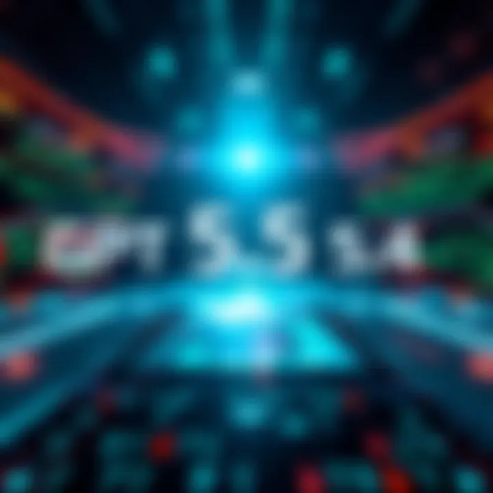 A futuristic concept image showcasing advanced technology and coding symbols, suggesting the launch of GPT 5.4 with enhanced features.