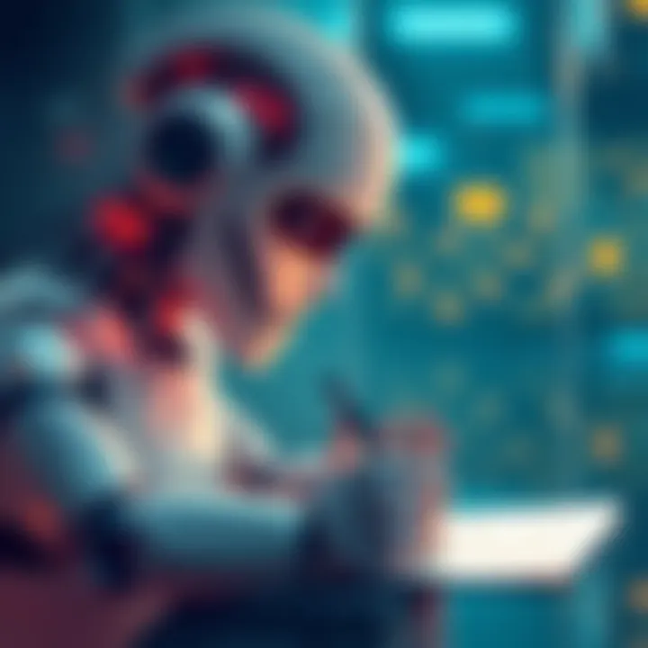 An illustration of a thoughtful robot writing a letter to its future self, emphasizing the connection between AI and humanity.