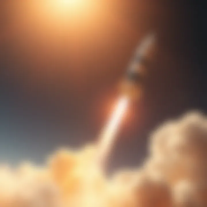 A rocket launching into space representing the GPT-6 Astra technology advancement, with a bright trail behind it.