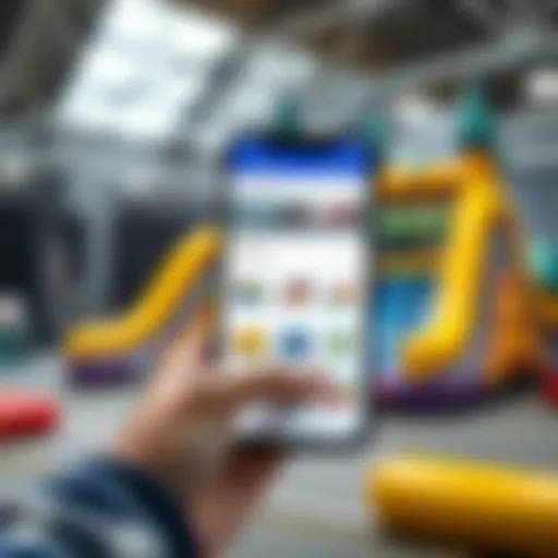 Screenshot of the GPT Store app showing inflatable products like bounce houses and obstacle courses