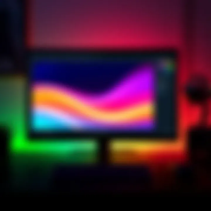 A computer screen displaying an animation of center-to-edge gradients in After Effects with colorful visuals and design tools.