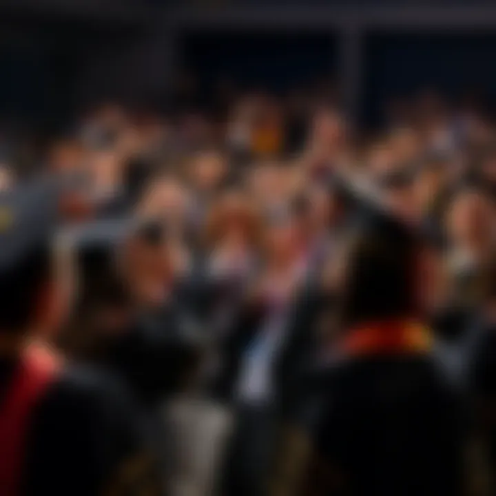 New graduates in caps and gowns booing a speaker at a commencement ceremony, showing their concerns about AI and job prospects.