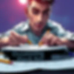 An artist using a grease pencil to create smooth line art on paper, showing various line thicknesses and techniques for cleaner visuals.