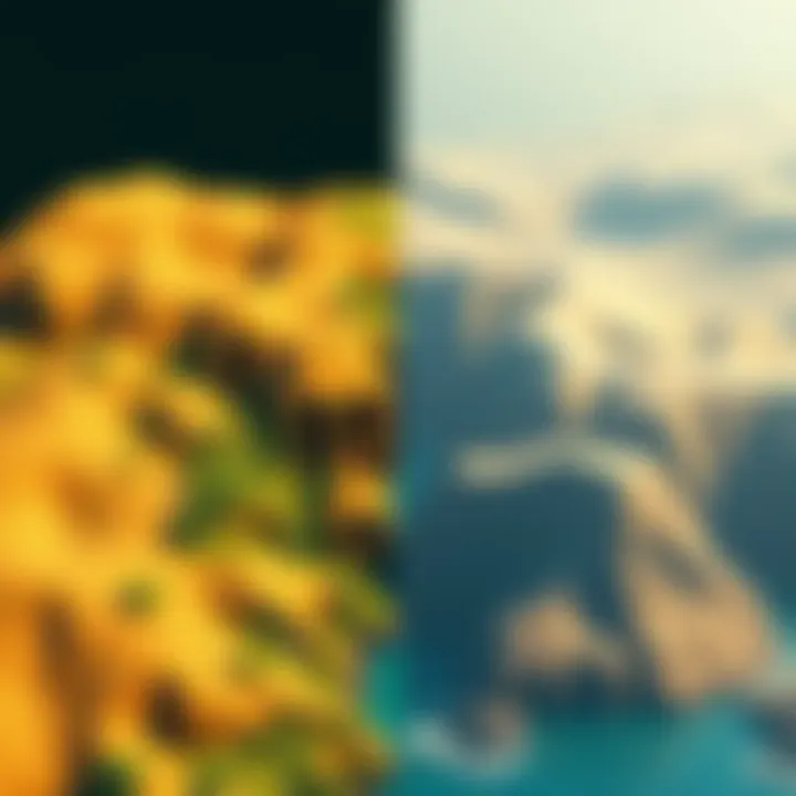 A split image showing green terrain on one side and brown terrain on the other, representing options for a colony simulation game.