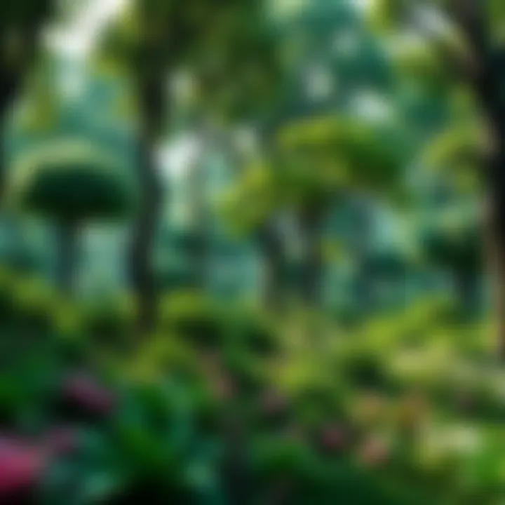 A 3D-rendered scene filled with various trees and plants, showcasing a lush environment without crashes or data loss.