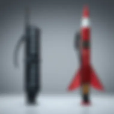 A grenade launcher and a rocket launcher displayed side by side, showcasing their designs and features.