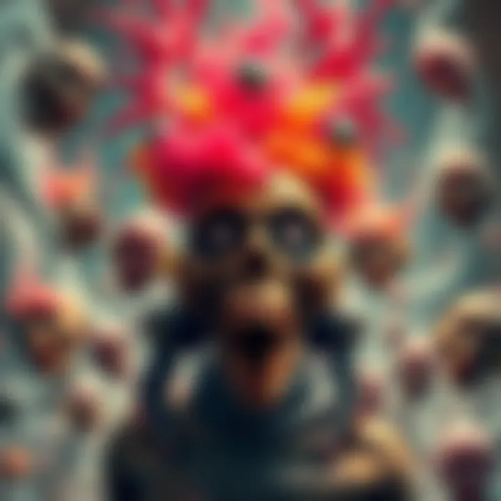 Bizarre Grok Imagine Output A strange and colorful image created by Grok Imagine, depicting surreal figures and chaotic patterns that deviate from the original prompt.