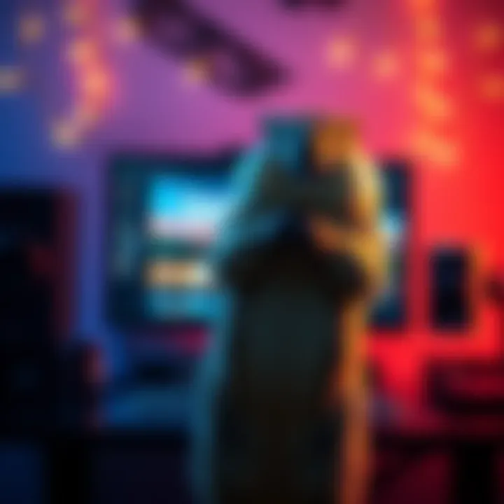 A solo developer standing proudly in front of a computer displaying the groundhog game on Steam, celebrating the launch of their project.