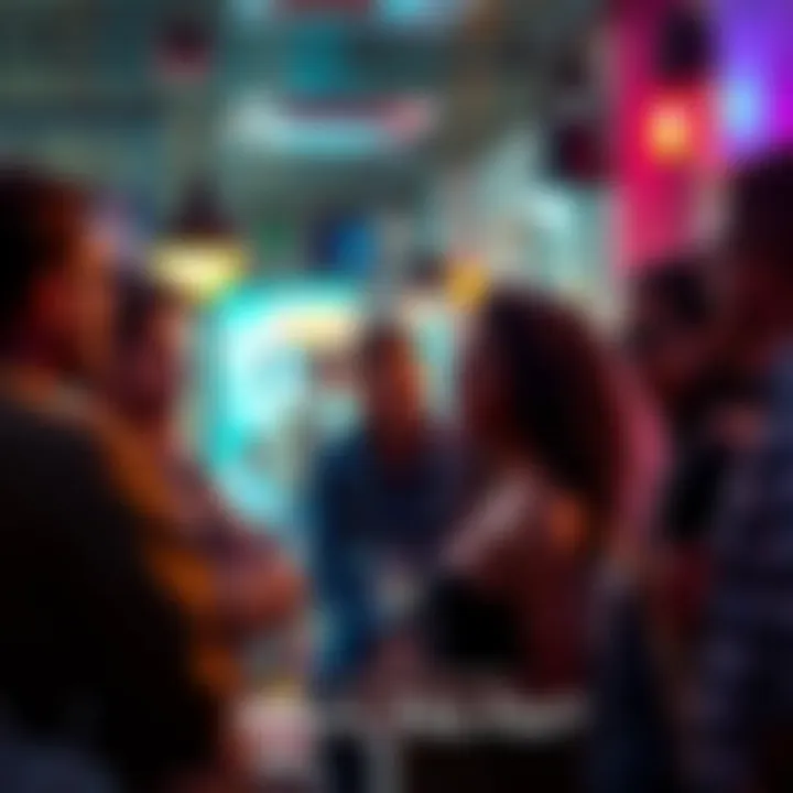 A diverse group of people engaged in conversation about unique hobbies and interests in a casual setting