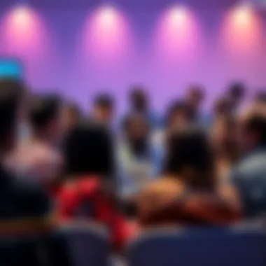 A diverse group of people engaging in a lively discussion about artificial intelligence in a forum setting.