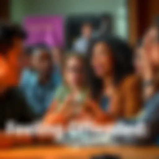 A diverse group of people engaged in a conversation, showing varied emotional responses to words used, illustrating the impact of language on feelings.