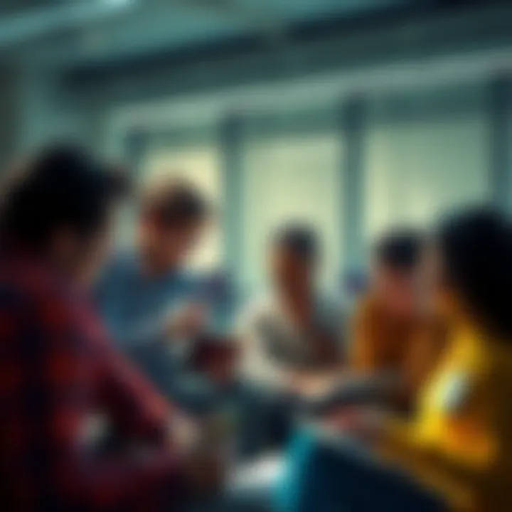 Group of diverse people studying together A group of diverse individuals engaged in discussion and studying, symbolizing the rise in intelligence trends in society.