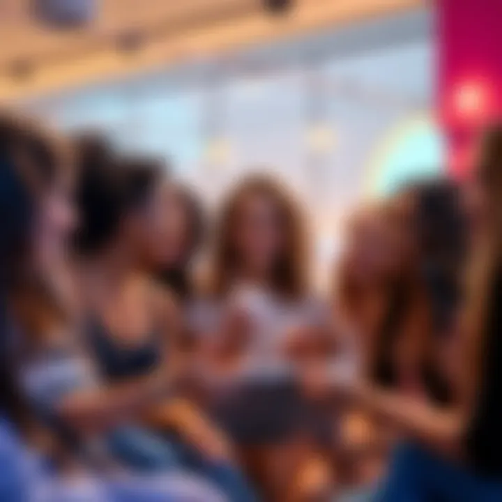 A diverse group of young women engaging in a lively discussion about attractiveness and beauty standards online.