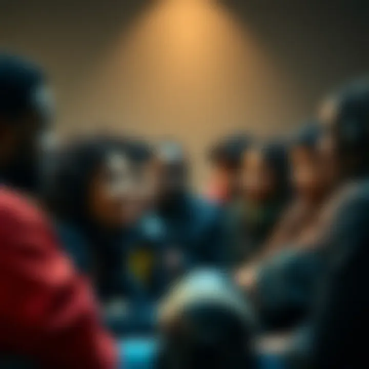 Group Discussion on Racism A diverse group of people engaged in a serious conversation about racism, showing various emotions and perspectives.