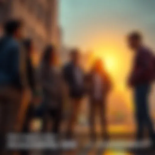 A group of friends stands together, looking away as one person engages in a questionable act, illustrating how accountability can be overlooked in social settings.