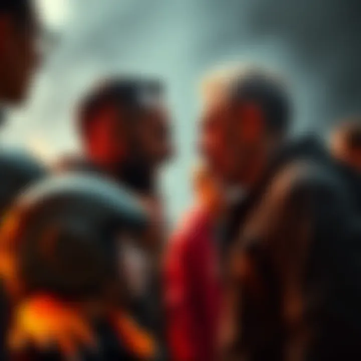 Two groups of people facing each other in a heated argument, showing tension and conflict