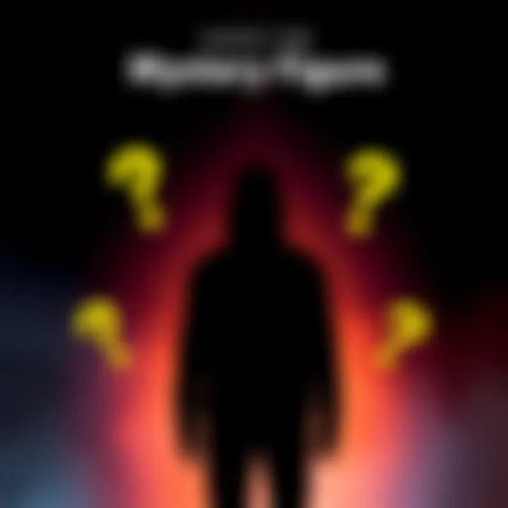 A silhouette of a person with question marks around it, inviting people to guess the identity