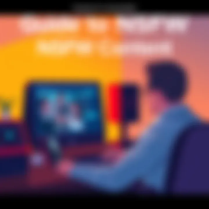 Illustration showing a person using a computer, exploring NSFW content on Character AI with caution and curiosity.