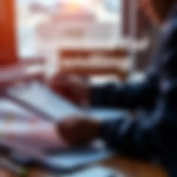 A person reviewing documents with highlighted sections and notes about intellectual property guidelines