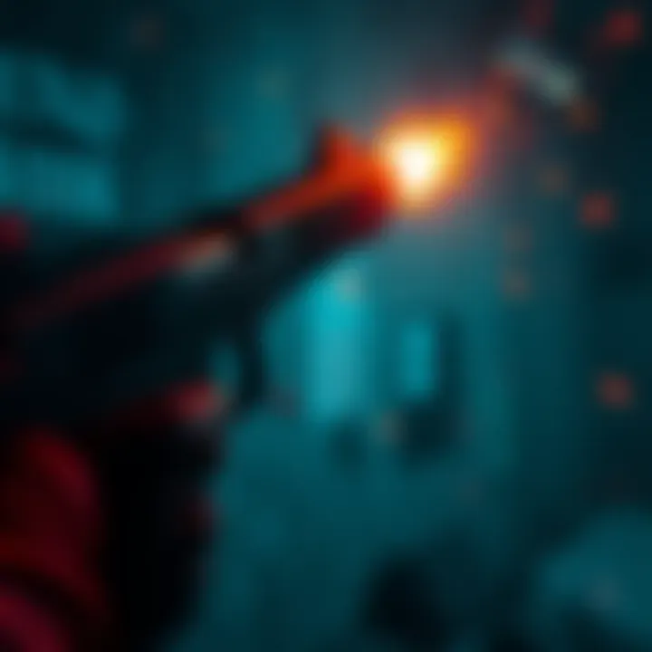 A firearm is shown firing shots representing Morse code dots and dashes in a dark, survival horror game setting.