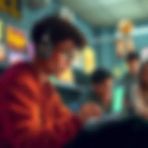 Player Reflecting on Habbo Nostalgia A player reminiscing about their Habbo account while younger players engage around them, highlighting the generational gap in gaming.