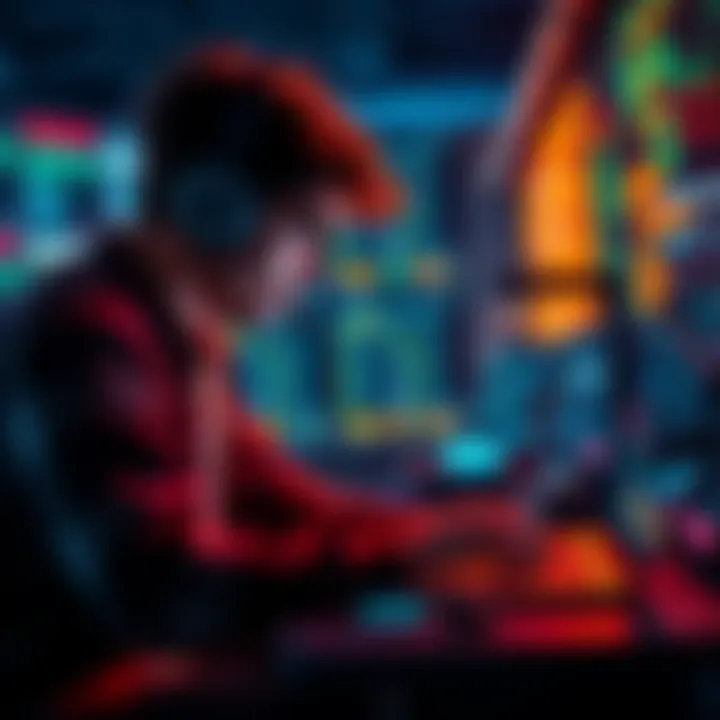 A person coding on a laptop, looking for a free LLM API that excels in reasoning and coding for a hackathon.