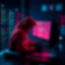 A hacker sitting at a computer with code on the screen, symbolizing the leak of Suno AI's source code