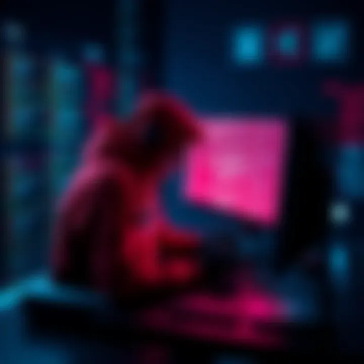 A hacker sitting at a computer with code on the screen, symbolizing the leak of Suno AI's source code