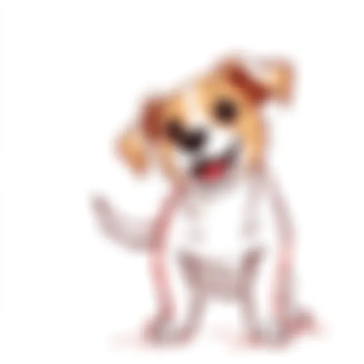 A hand-drawn sketch featuring a playful dog with a wagging tail and bright eyes, showcasing a personal touch of artistry.