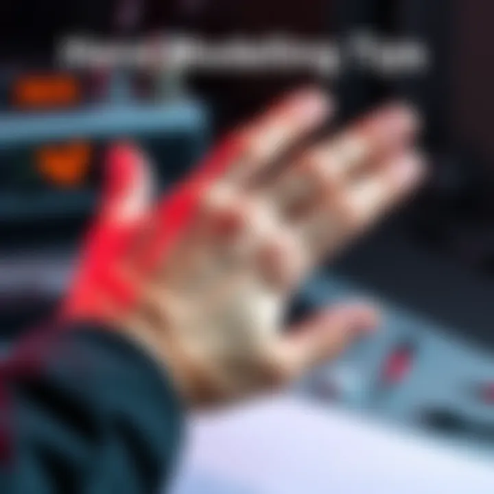 A person practicing hand modeling techniques, focusing on thumb design and geometry improvements.